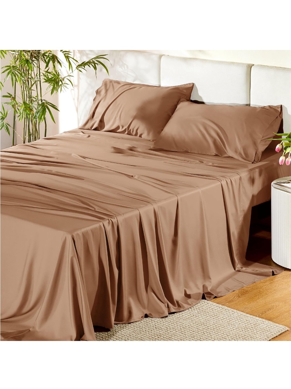 NEW Bedsure PureWoven 100% Rayon Derived from Bamboo, Queen Sheets, 4 Pcs